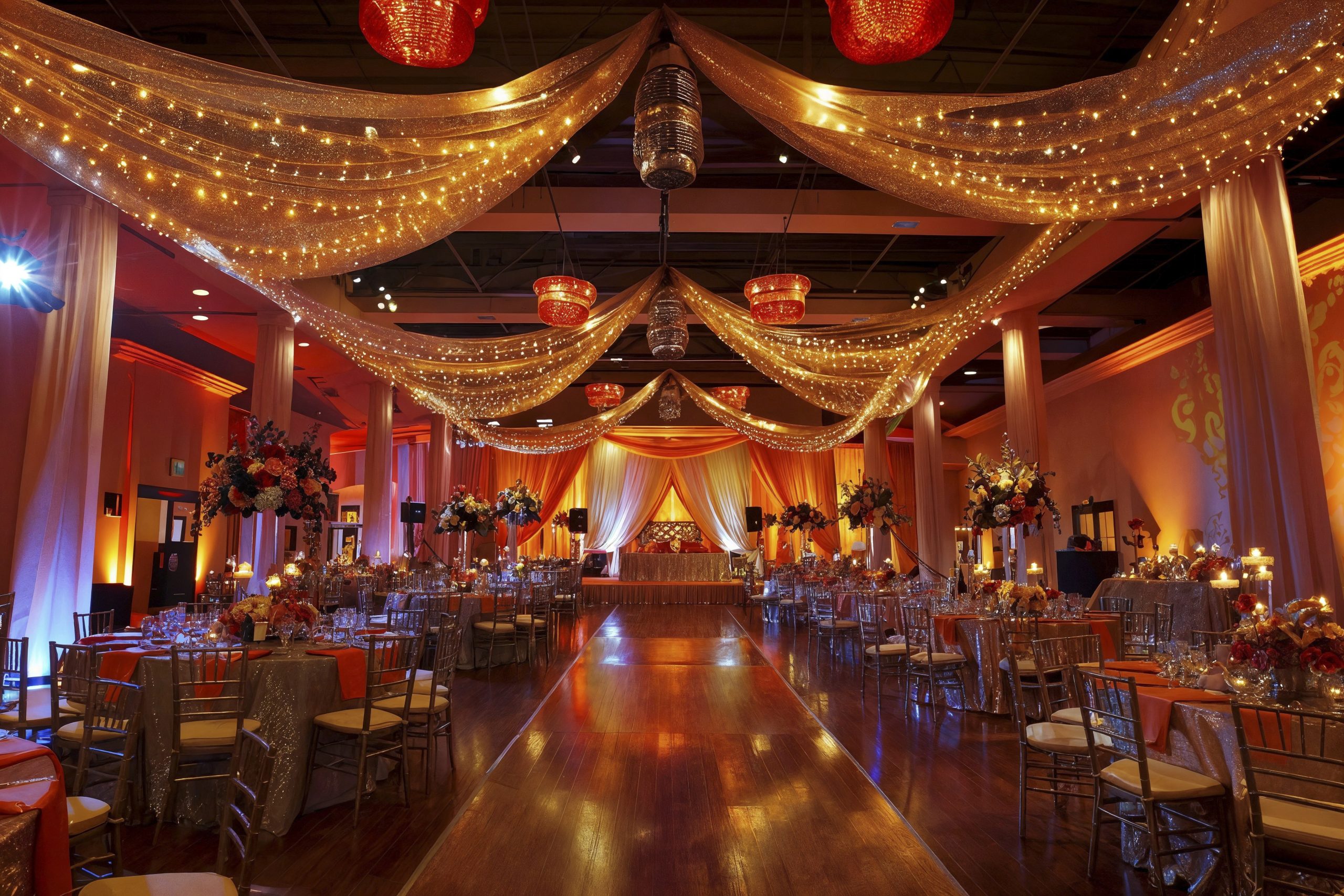 photorealistic wedding venue with intricate decor ornaments scaled